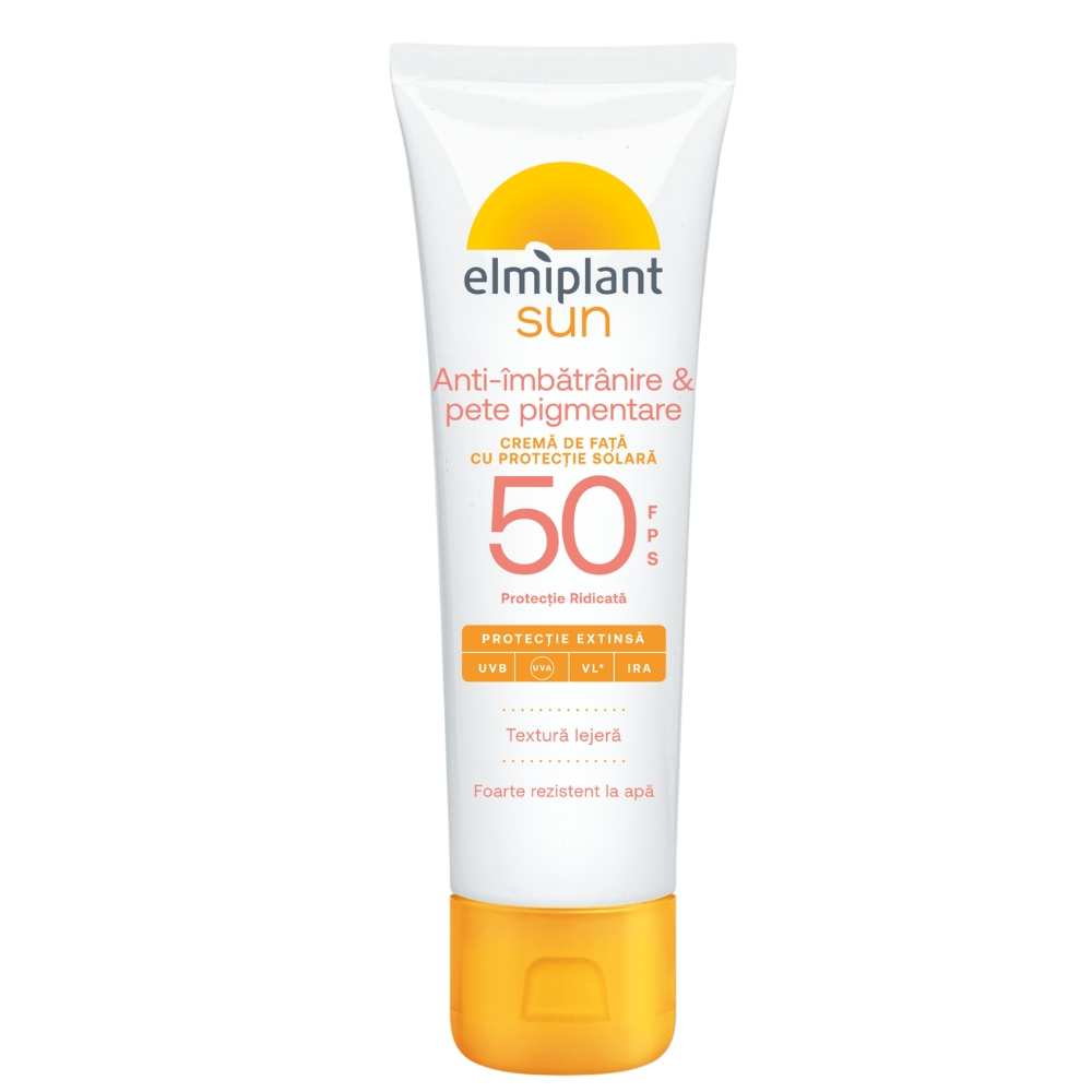 Crema de fata SPF50 anti-age si pete pigmentare Sun, 50 ml, Elmiplant