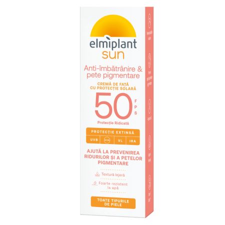 Crema de fata SPF50 anti-age si pete pigmentare Sun, 50 ml, Elmiplant 779921