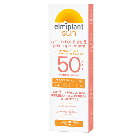 Crema de fata SPF50 anti-age si pete pigmentare Sun, 50 ml, Elmiplant 779921