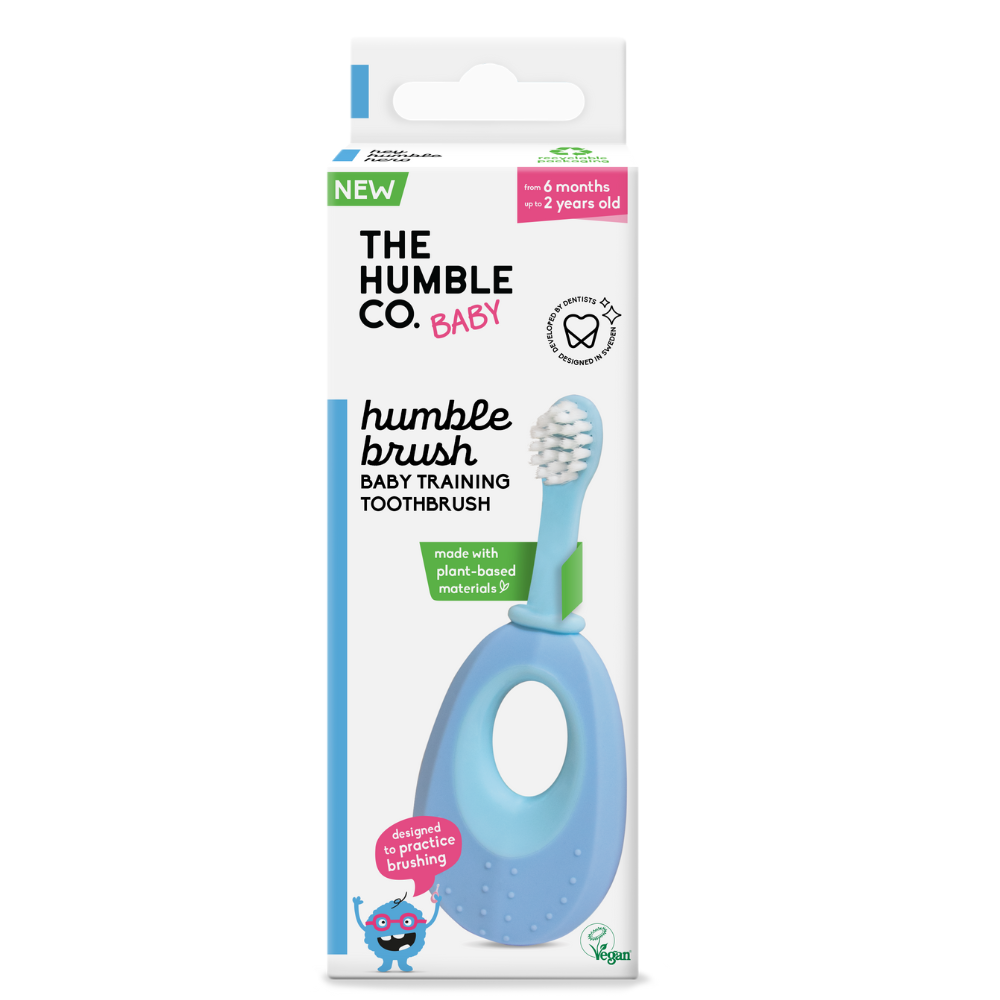 Periuta de dinti pentru bebelusi Extra Soft, 6 luni+, Albastru, The Humble Co