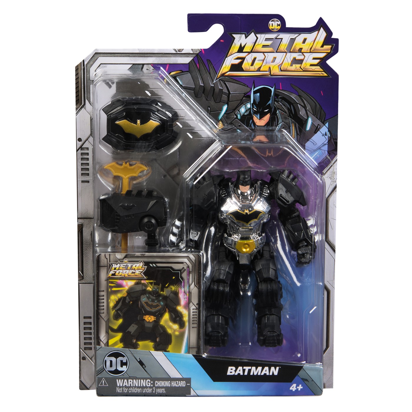 Figurina Batman DC, 10 cm, + 4 ani, Eroii Metal Force, Spin Master