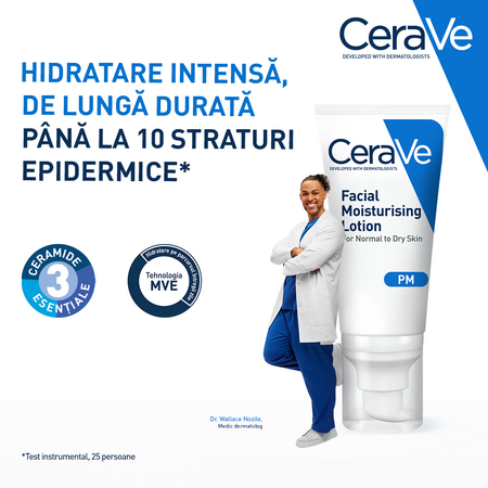 Crema hidratanta de fata pentru ten normal si uscat, 52 ml, CeraVe 697190