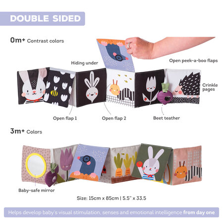Jucarie 3 in 1 pentru landou Urban Garden, Carticica Hazlie, + 0 luni, Taf Toys 705340