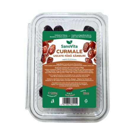 Curmale uscate fara samburi, 200 g, Sanovita