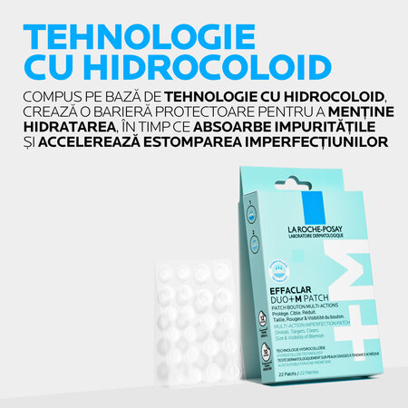 Plasturi anti-eruptii cutanate invizibili si ultra subtiri Effaclar Duo +M Patch, 22 buc, La Roche Posay 706562