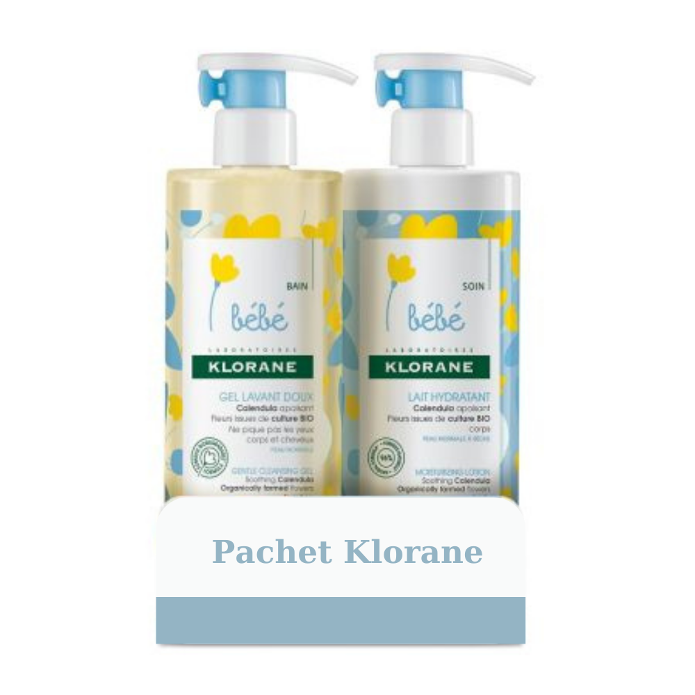 Pachet Lotiune hidratanta pentru corp + Gel spumant pentru par si corp, 500 ml/500 ml, Klorane Bebe