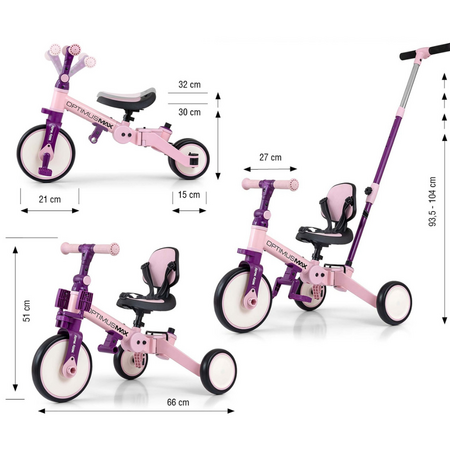 Tricicleta 5 in 1 Optimus Max, Pink, +1 an, Milly Mally 706866