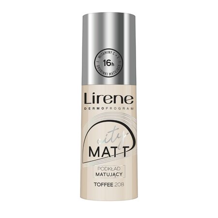 Fond de ten matifiant City Matt, Toffee 208, 30 ml, Lirene