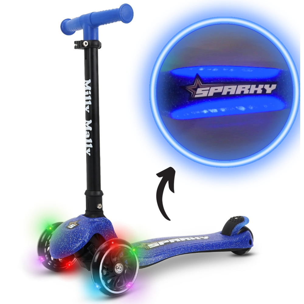 Trotineta LED pliabila cu platforma iluminata Sparky, + 3 ani, Blue, Milly Mally