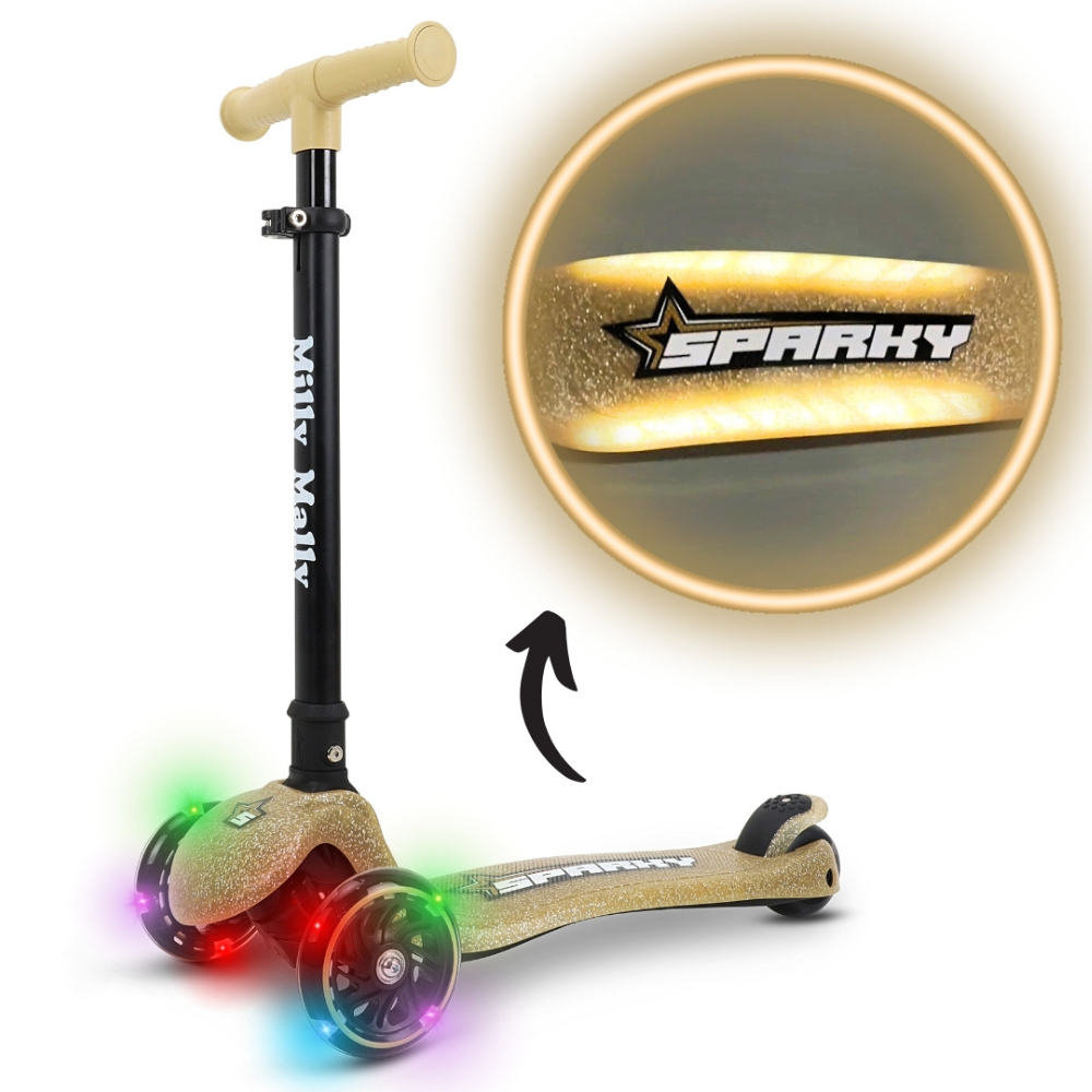 Trotineta LED pliabila cu platforma iluminata Sparky, + 3 ani, Champagn, Milly Mally