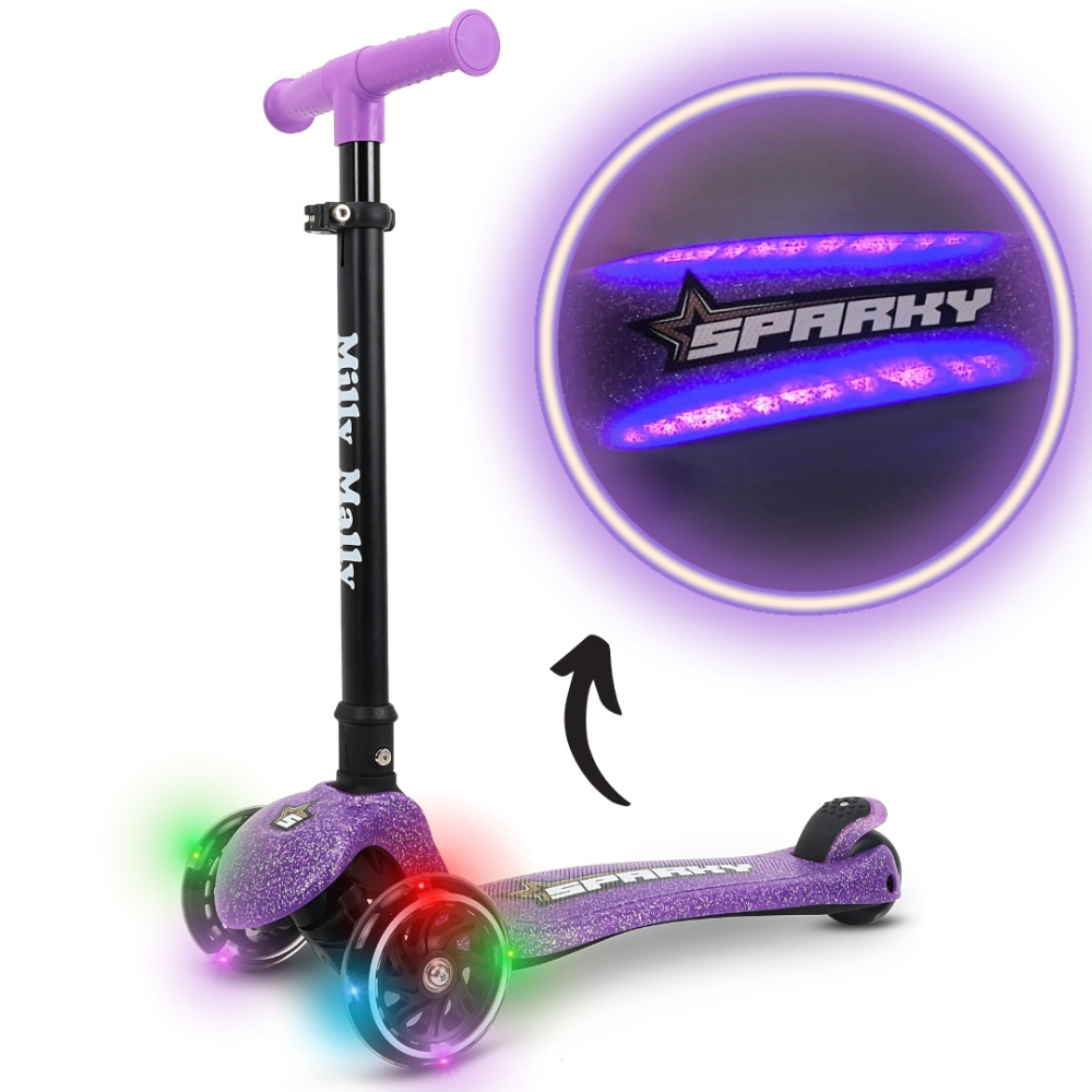 Trotineta LED pliabila cu platforma iluminata Sparky, + 3 ani, Violet, Milly Mally