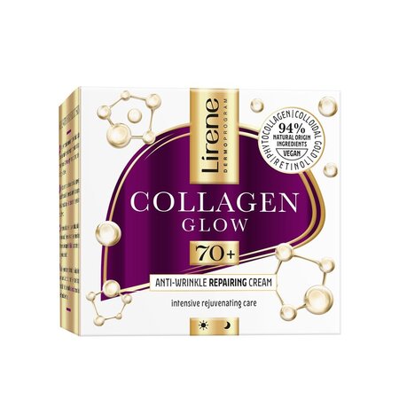 Crema anti-rid cu efect reparator 70+ Collagen Glow, 50 ml, Lirene