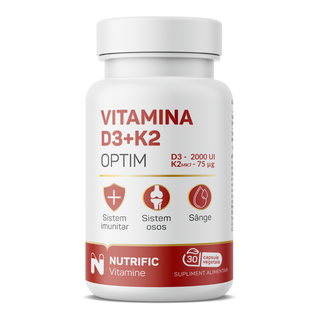 Vitamina D3 2000 UI si K2 75 MCG Optim, 30 capsule vegetale, Nutrific