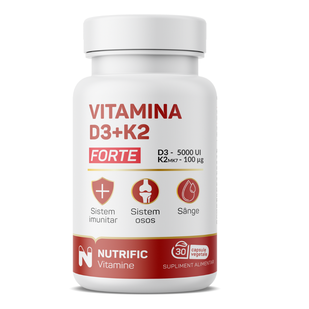 Vitamina D3 5000 UI si K2 100 MCG Forte, 30 capsule vegetale, Nutrific