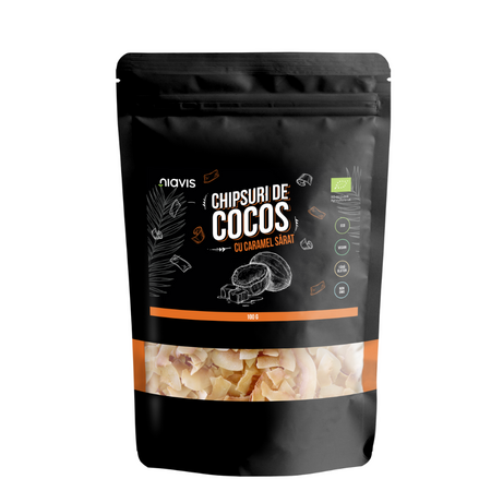 Chipsuri de cocos Bio cu caramel sarat, 100 g, Niavis Bio