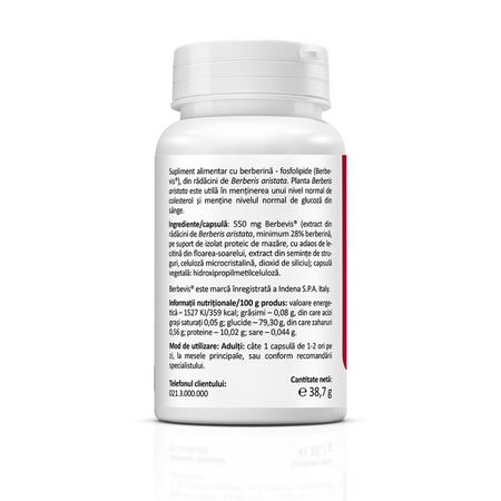 Berberine Optimum cu Berbevis, 550 mg, 30 capsule, Zenyth 707339