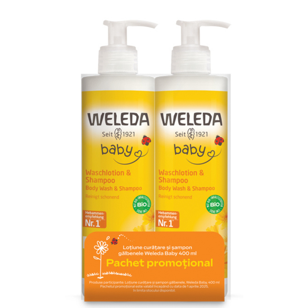 Pachet Lotiune de curatare si Sampon cu galbenele Baby, 2 x 400 ml, Weleda