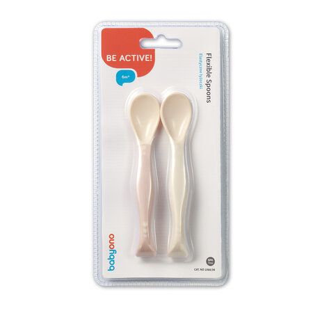 Set 2 lingurite flexibile, Bej si Roz, +6 luni, BabyOno 707596