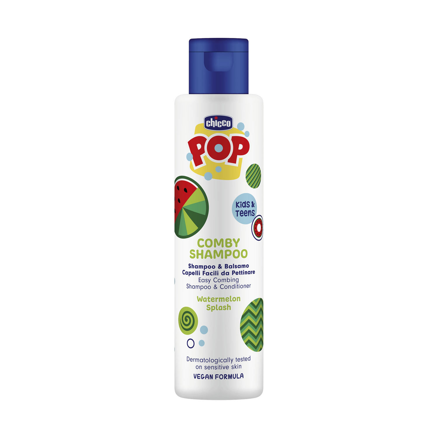 Sampon si balsam de par 2 in 1 Chicco POP, Pepene rosu, 250 ml, Chicco
