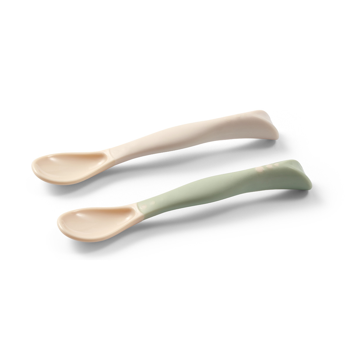 Set 2 lingurite flexibile, +6 luni, Bej si Verde, Babyono