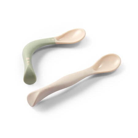 Set 2 lingurite flexibile, Bej si Verde, +6 luni, Babyono 707621