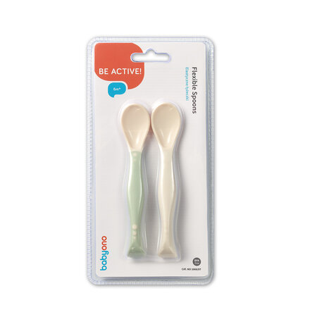 Set 2 lingurite flexibile, Bej si Verde, +6 luni, Babyono 707617