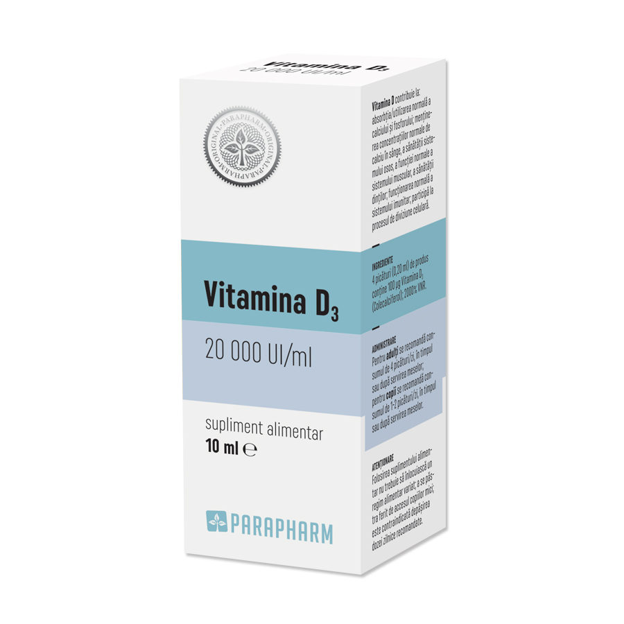 Vitamina D3, 20000 UI/ml, 10 ml, Parapharm