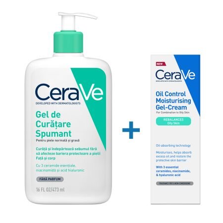 Pachet Gel spumant de curatare, 473 ml + Gel-crema cu efect hidratant, 52 ml, CeraVe 707701