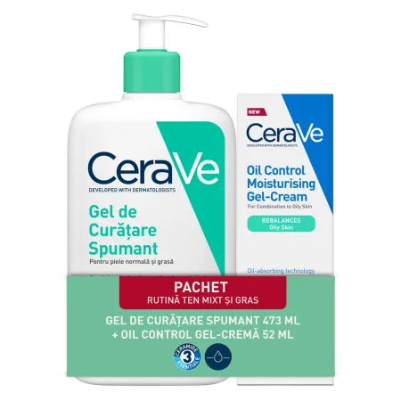 Pachet Gel spumant de curatare, 473 ml + Gel-crema cu efect hidratant, 52 ml, CeraVe