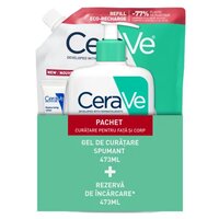Pachet Gel spumant de curatare, 473 ml + Refill Gel spumant de curatare, 473 ml + Lotiune hidratanta, 5 ml, CeraVe