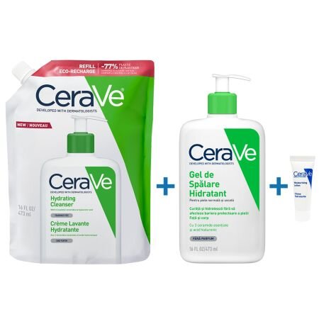Pachet Gel de spalare hidratant, 473 ml + Refill Gel de spalare hidratant, 473 ml, + Lotiune hidratanta, 5 ml, CeraVe 707718