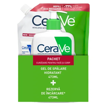 Pachet Gel de spalare hidratant, 473 ml + Refill Gel de spalare hidratant, 473 ml, + Lotiune hidratanta, 5 ml, CeraVe