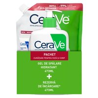 Pachet Gel de spalare hidratant, 473 ml + Refill Gel de spalare hidratant, 473 ml, + Lotiune hidratanta, 5 ml, CeraVe