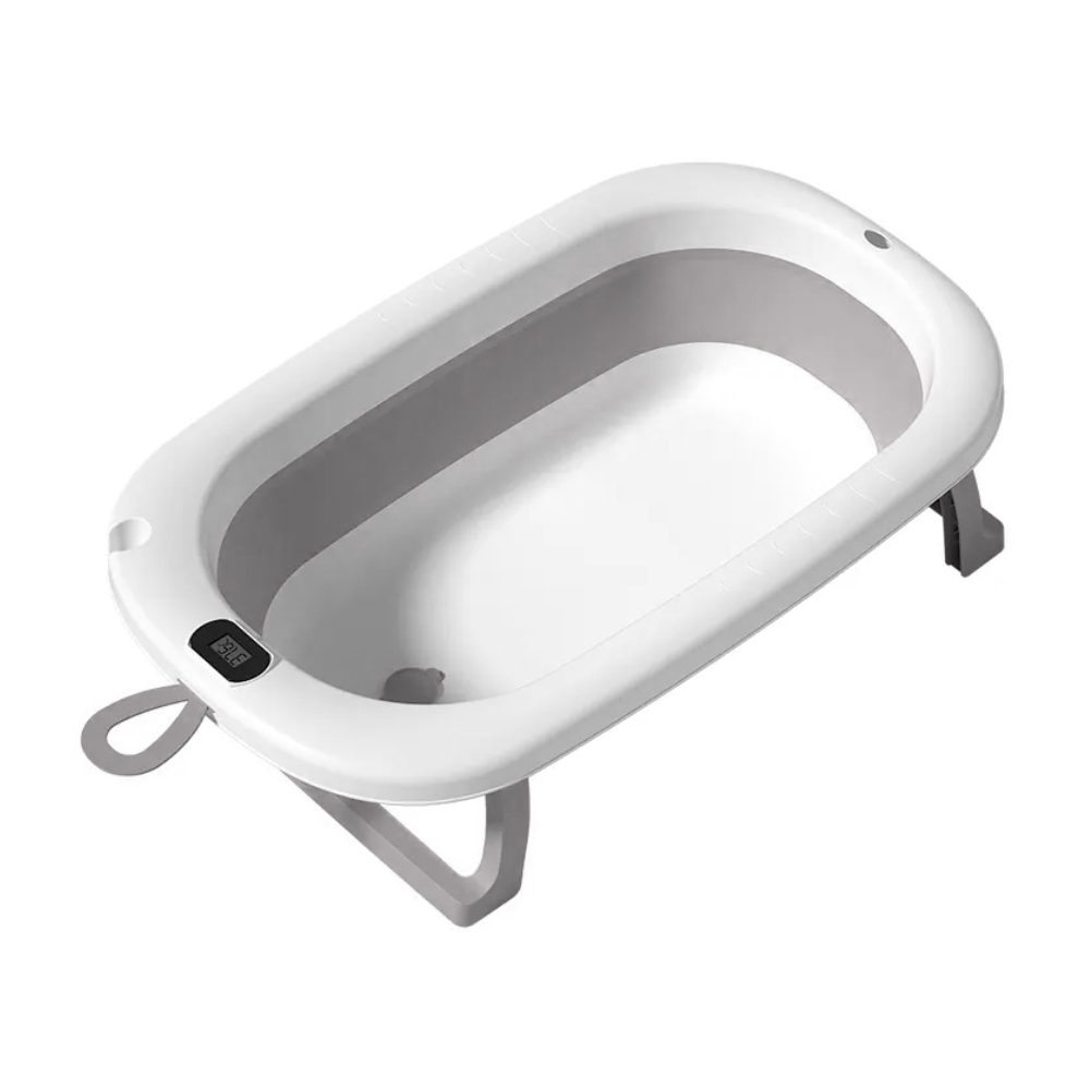 Cadita pliabila cu termometru LCD pentru bebelusi, Gri, Bebe Royal