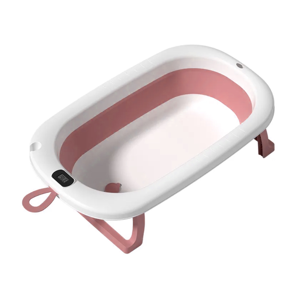 Cadita pliabila cu termometru LCD pentru bebelusi, Roz, Bebe Royal