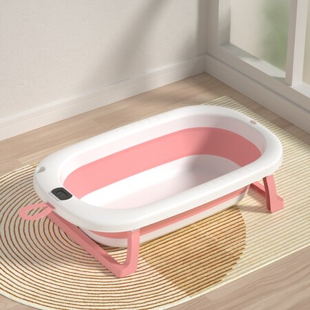 Cadita pliabila cu termometru LCD pentru bebelusi, Roz, Bebe Royal 707808