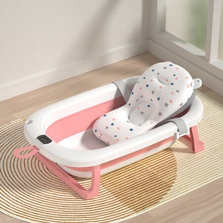 Cadita pliabila cu termometru LCD pentru bebelusi, Roz, Bebe Royal 707809