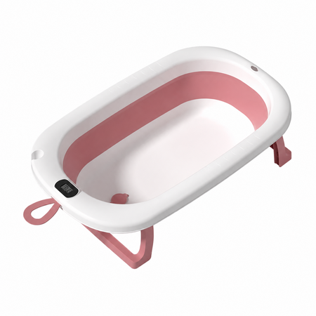 Cadita pliabila cu termometru LCD pentru bebelusi, Roz, 1 bucata, Bebe Royal