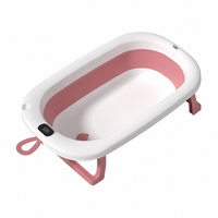 Cadita pliabila cu termometru LCD pentru bebelusi, Roz, 1 bucata, Bebe Royal