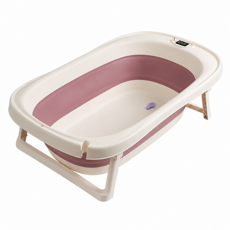 Cadita pliabila cu termometru LCD pentru bebelusi, Roz Inchis, 1 bucata, Bebe Royal