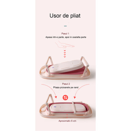 Cadita pliabila cu termometru LCD pentru bebelusi, Roz Inchis, Bebe Royal 707832