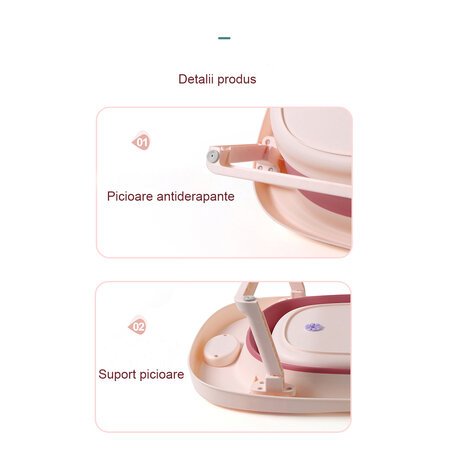 Cadita pliabila cu termometru LCD pentru bebelusi, Roz Inchis, Bebe Royal 707833