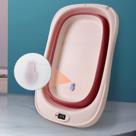 Cadita pliabila cu termometru LCD pentru bebelusi, Roz Inchis, Bebe Royal 707822