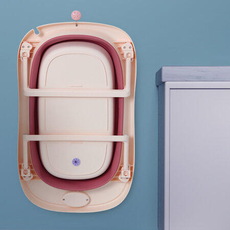Cadita pliabila cu termometru LCD pentru bebelusi, Roz Inchis, Bebe Royal 707823