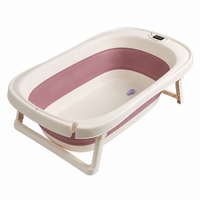 Cadita pliabila cu termometru LCD pentru bebelusi, Roz Inchis, 1 bucata, Bebe Royal