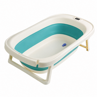 Cadita pliabila cu termometru LCD pentru bebelusi, Turcoaz, 1 bucata, Bebe Royal