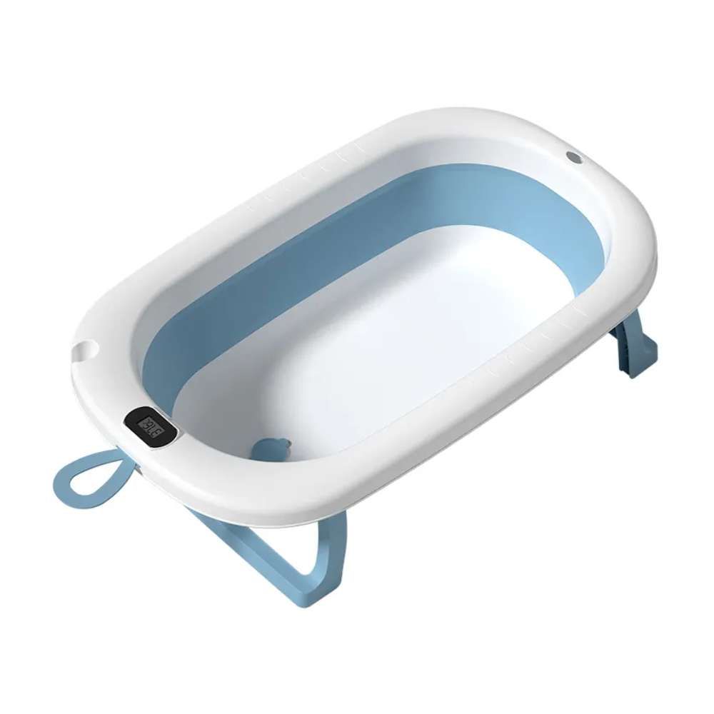 Cadita pliabila cu termometru LCD pentru bebelusi, Blue, Bebe Royal
