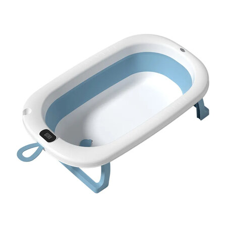 Cadita pliabila cu termometru LCD pentru bebelusi, Blue, Bebe Royal