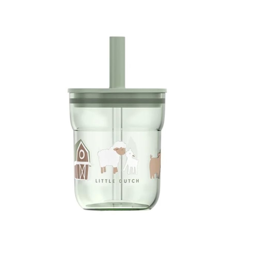 Pahar cu pai pentru copii, Little Farm, 250 ml, Little Dutch