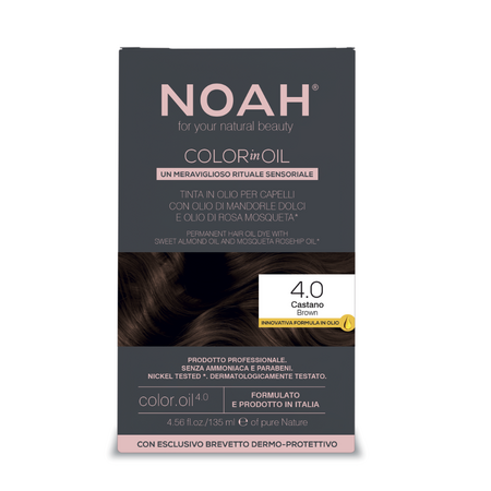 Vopsea de par permanenta fara amoniac pe baza de ulei Color in Oil, 4.0 Brown, 135 ml, Noah